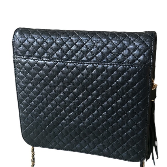 Talbots Black Leather Quilted Gold Chain Strap Tassel Crossbody Bag - Picture 8 of 16